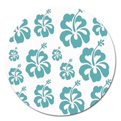 Hibiscus Flowers Green White Hawaiian Blue Magnet 5  (round)