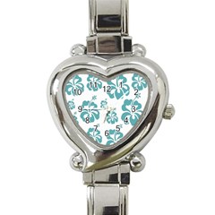 Hibiscus Flowers Green White Hawaiian Blue Heart Italian Charm Watch by Mariart