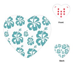 Hibiscus Flowers Green White Hawaiian Blue Playing Cards (heart)  by Mariart