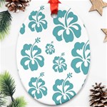 Hibiscus Flowers Green White Hawaiian Blue Oval Ornament (Two Sides) Front