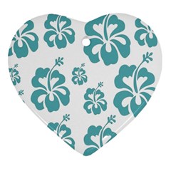 Hibiscus Flowers Green White Hawaiian Blue Heart Ornament (two Sides) by Mariart