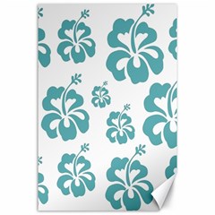 Hibiscus Flowers Green White Hawaiian Blue Canvas 24  X 36 