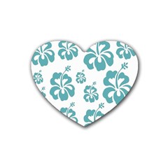 Hibiscus Flowers Green White Hawaiian Blue Rubber Coaster (heart)  by Mariart