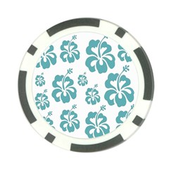 Hibiscus Flowers Green White Hawaiian Blue Poker Chip Card Guard