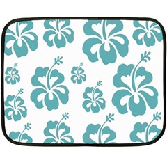 Hibiscus Flowers Green White Hawaiian Blue Fleece Blanket (mini)