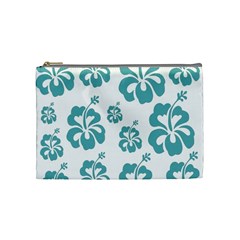 Hibiscus Flowers Green White Hawaiian Blue Cosmetic Bag (medium) 