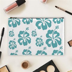 Hibiscus Flowers Green White Hawaiian Blue Cosmetic Bag (large)  by Mariart