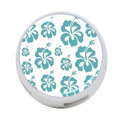 Hibiscus Flowers Green White Hawaiian Blue 4-port Usb Hub (one Side)