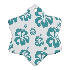 Hibiscus Flowers Green White Hawaiian Blue Ornament (snowflake) by Mariart