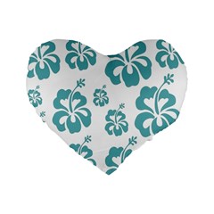 Hibiscus Flowers Green White Hawaiian Blue Standard 16  Premium Heart Shape Cushions by Mariart