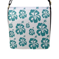 Hibiscus Flowers Green White Hawaiian Blue Flap Messenger Bag (l)  by Mariart