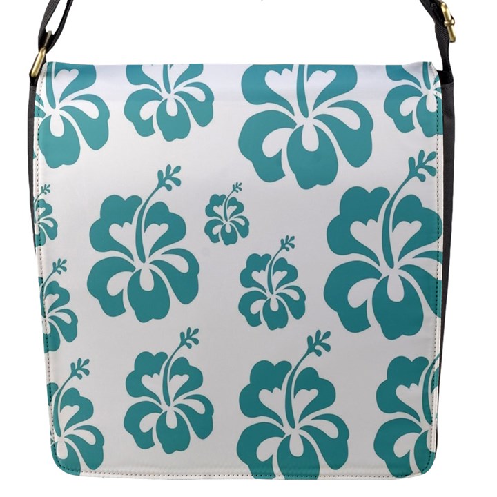 Hibiscus Flowers Green White Hawaiian Blue Flap Messenger Bag (S)