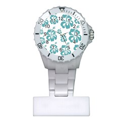 Hibiscus Flowers Green White Hawaiian Blue Plastic Nurses Watch by Mariart