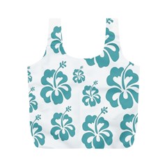 Hibiscus Flowers Green White Hawaiian Blue Full Print Recycle Bags (m)  by Mariart