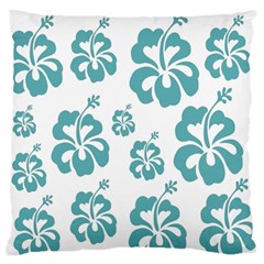 Hibiscus Flowers Green White Hawaiian Blue Large Flano Cushion Case (two Sides) by Mariart