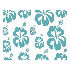 Hibiscus Flowers Green White Hawaiian Blue Double Sided Flano Blanket (large) 