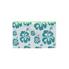 Hibiscus Flowers Green White Hawaiian Blue Cosmetic Bag (xs)