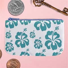 Hibiscus Flowers Green White Hawaiian Blue Large Coin Purse