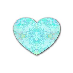 Green Tie Dye Kaleidoscope Opaque Color Rubber Coaster (heart)  by Mariart