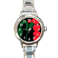 Illustrators Portraits Plants Green Red Polka Dots Round Italian Charm Watch by Mariart