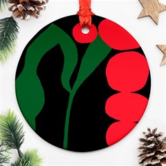 Illustrators Portraits Plants Green Red Polka Dots Round Ornament (two Sides)