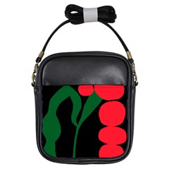 Illustrators Portraits Plants Green Red Polka Dots Girls Sling Bags