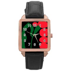 Illustrators Portraits Plants Green Red Polka Dots Rose Gold Leather Watch  by Mariart