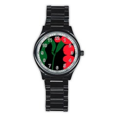 Illustrators Portraits Plants Green Red Polka Dots Stainless Steel Round Watch