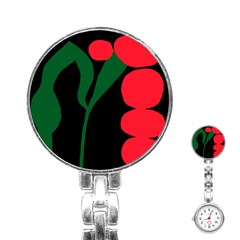 Illustrators Portraits Plants Green Red Polka Dots Stainless Steel Nurses Watch