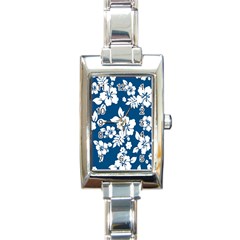 Hibiscus Flowers Seamless Blue White Hawaiian Rectangle Italian Charm Watch by Mariart