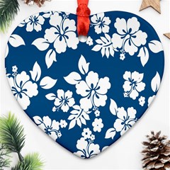 Hibiscus Flowers Seamless Blue White Hawaiian Ornament (heart) by Mariart