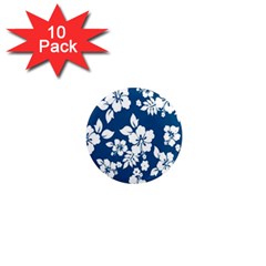 Hibiscus Flowers Seamless Blue White Hawaiian 1  Mini Magnet (10 Pack) 