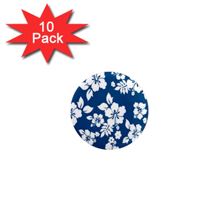 Hibiscus Flowers Seamless Blue White Hawaiian 1  Mini Magnet (10 pack) 