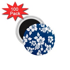 Hibiscus Flowers Seamless Blue White Hawaiian 1 75  Magnets (100 Pack) 