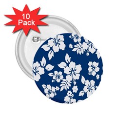 Hibiscus Flowers Seamless Blue White Hawaiian 2 25  Buttons (10 Pack) 