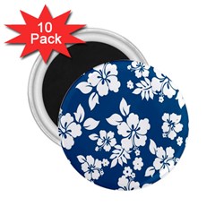 Hibiscus Flowers Seamless Blue White Hawaiian 2 25  Magnets (10 Pack) 