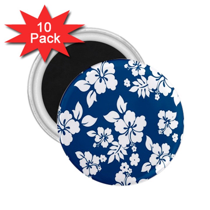 Hibiscus Flowers Seamless Blue White Hawaiian 2.25  Magnets (10 pack) 