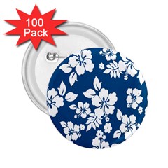 Hibiscus Flowers Seamless Blue White Hawaiian 2 25  Buttons (100 Pack) 