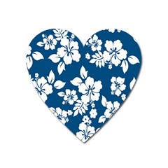 Hibiscus Flowers Seamless Blue White Hawaiian Heart Magnet