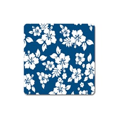 Hibiscus Flowers Seamless Blue White Hawaiian Square Magnet