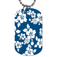 Hibiscus Flowers Seamless Blue White Hawaiian Dog Tag (one Side)