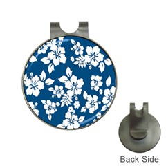 Hibiscus Flowers Seamless Blue White Hawaiian Hat Clips With Golf Markers