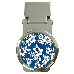 Hibiscus Flowers Seamless Blue White Hawaiian Money Clip Watches by Mariart