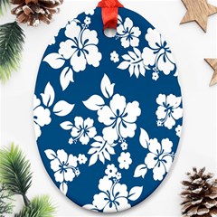 Hibiscus Flowers Seamless Blue White Hawaiian Oval Ornament (two Sides) by Mariart