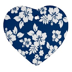 Hibiscus Flowers Seamless Blue White Hawaiian Heart Ornament (two Sides) by Mariart