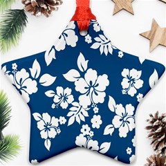 Hibiscus Flowers Seamless Blue White Hawaiian Star Ornament (two Sides) by Mariart