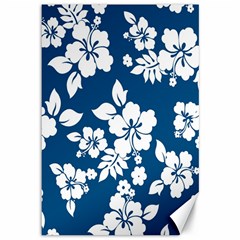 Hibiscus Flowers Seamless Blue White Hawaiian Canvas 12  X 18   by Mariart