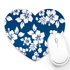 Hibiscus Flowers Seamless Blue White Hawaiian Heart Mousepads by Mariart