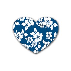 Hibiscus Flowers Seamless Blue White Hawaiian Heart Coaster (4 Pack)  by Mariart