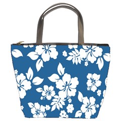 Hibiscus Flowers Seamless Blue White Hawaiian Bucket Bags by Mariart